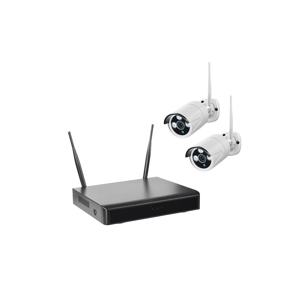 Indexa WLAN-NVR mit 2 Funk-Außenkameras WR100B, 4TB Festplatte HDD WiFi Gefahrenmeldeanlage