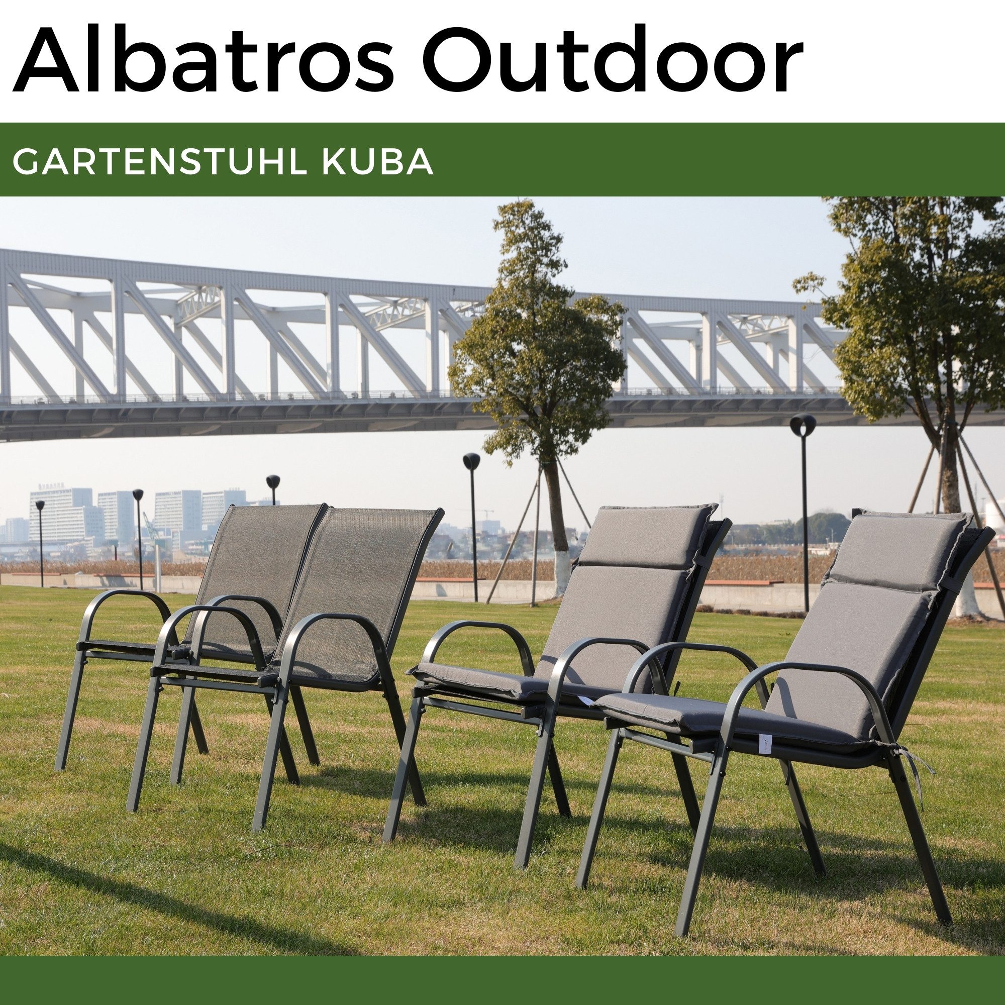 Albatros International Gartenstuhl Gartenstuhl KUBA stapelbar, 2er Set mit Sitzkissen Belastbar (2er Set), mit robustem Metallgestell und hoher Belastbarkeit –  – Bild 2 von 5