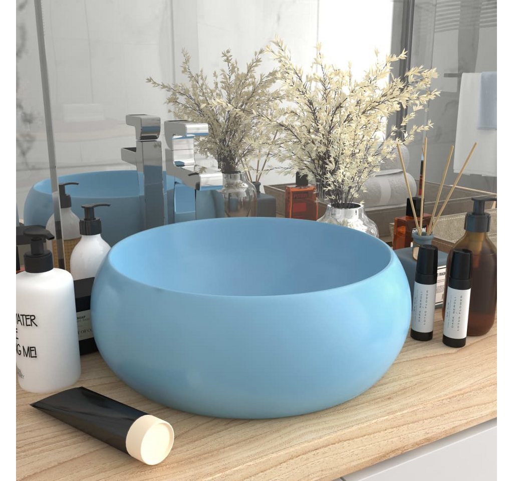 Thumbnail - vidaXL Waschbecken, Luxuriöses Waschbecken Rund Matt Hellblau 40x15 cm Keramik