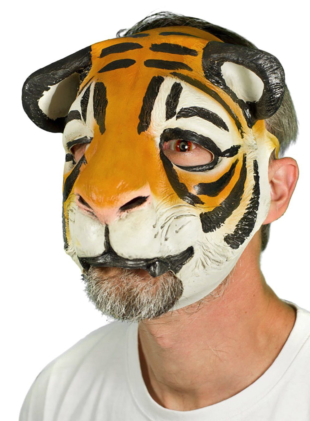 Wizardo Verkleidungsmaske Tiger kinnfreie Latex Maske - Fasching Karneval Ha, Halbmaske aus robustem Latex, die das Kinn freilässt
