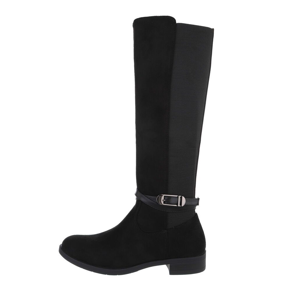 Ital-Design Damen Freizeit Stiefel Blockabsatz Flache Stiefel in Schwarz