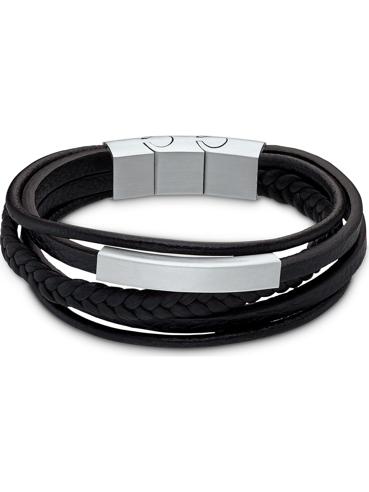 FAVS Edelstahlarmband FAVS Herren-Armband Leder, Edelstahl