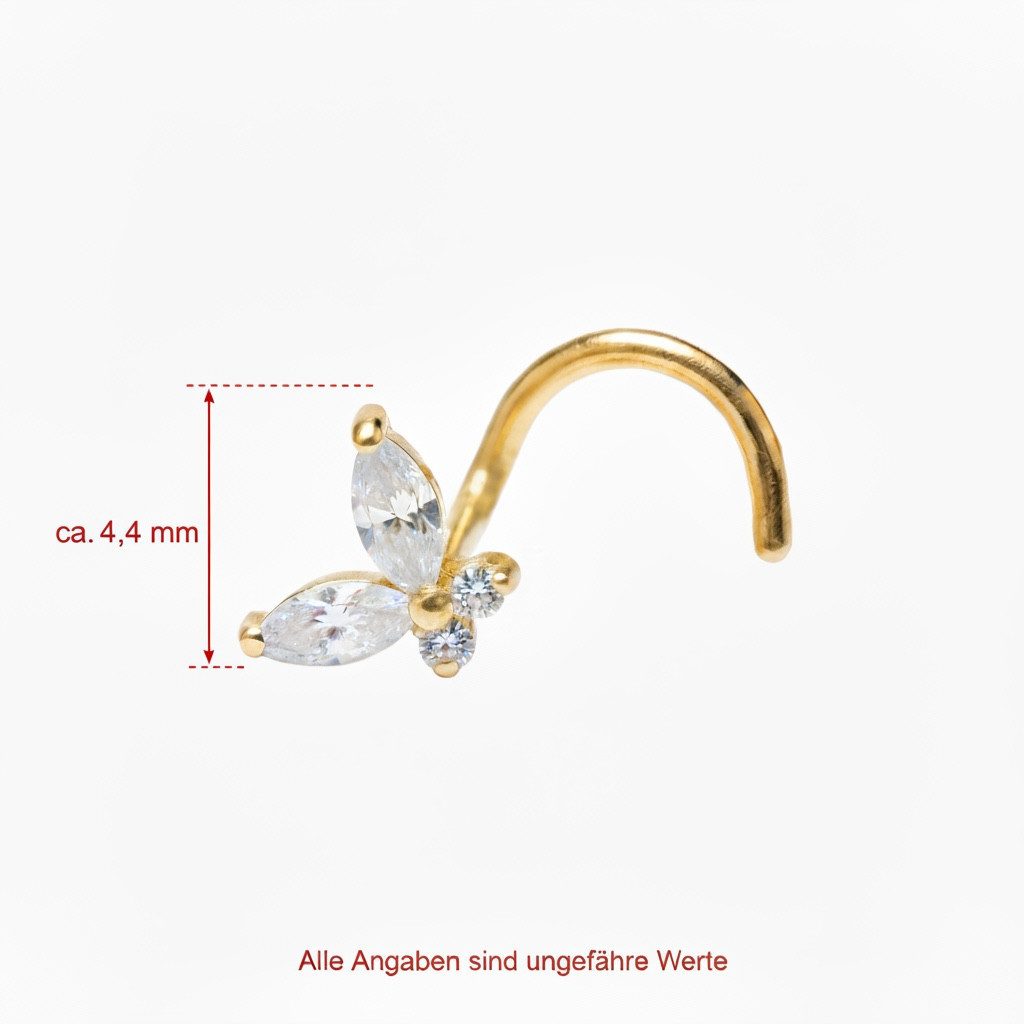 Karisma Nasenpiercing Spirale Titan Schmetterling mit Zirkonia Nostril-Stecker 0,8 x 7 mm, Spirale – filigran & hautfreundlich – Bild 4 von 4