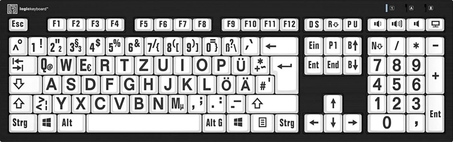 Logickeyboard XL-Print Black on White DE (PC/Nero) Slimline-Tastatur