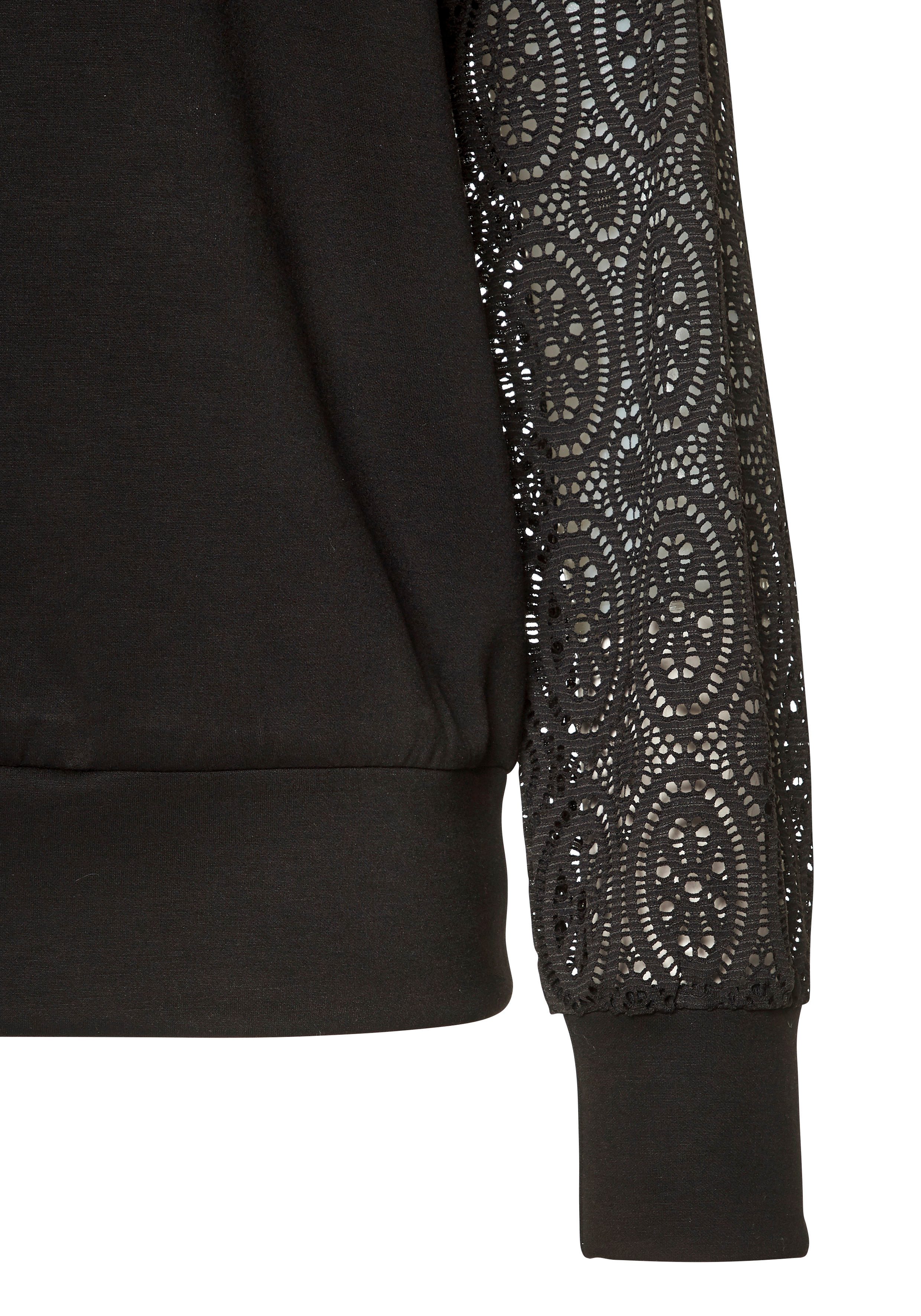 LASCANA Kapuzensweatshirt mit Ärmeln aus elastischer Spitze – Bild 5 von 5
