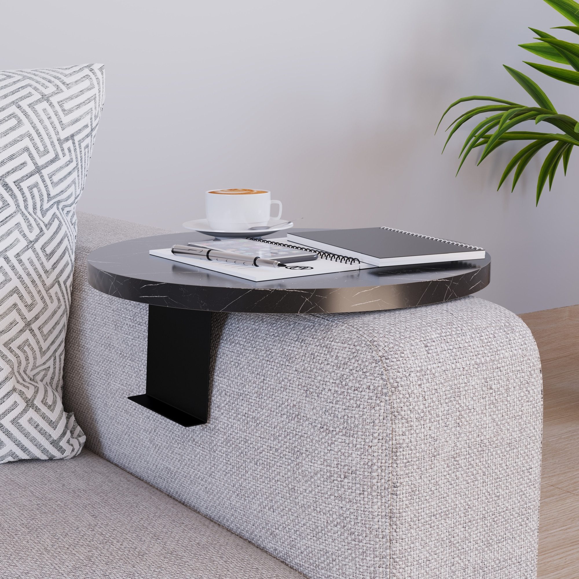 en.casa Tablett, Spanplatte, »Kuleskyd« Couchtablett Ø34 cm Marmoroptik, schwarz