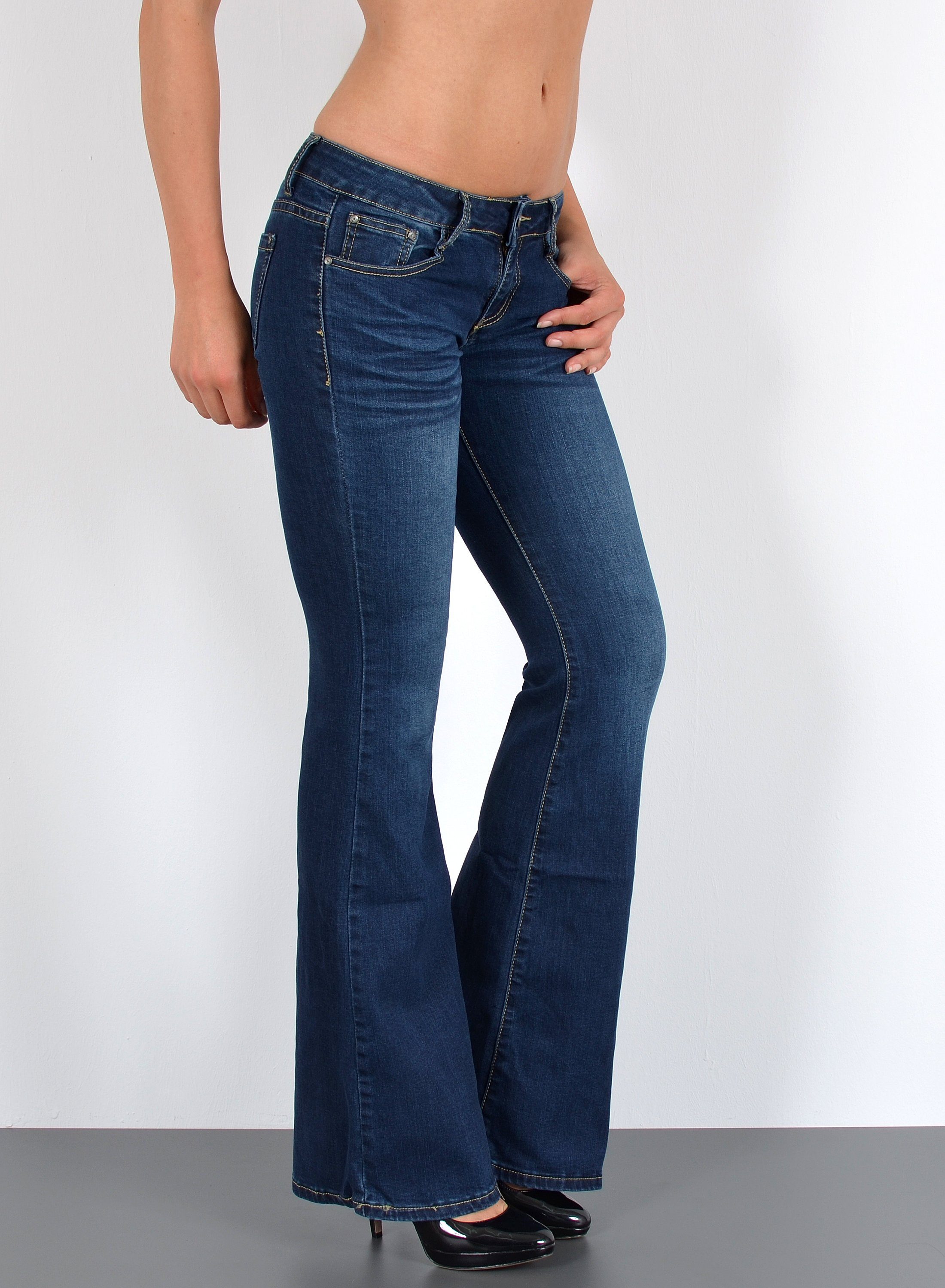 ESRA Bootcut-Jeans Damen Schlaghose Bootcut Jeans Damen Stretch Hose bis Übergröße B3 Damen Jeans Bootcut Hose Wide Leg Jeanshose Low Waist bis Plus Size