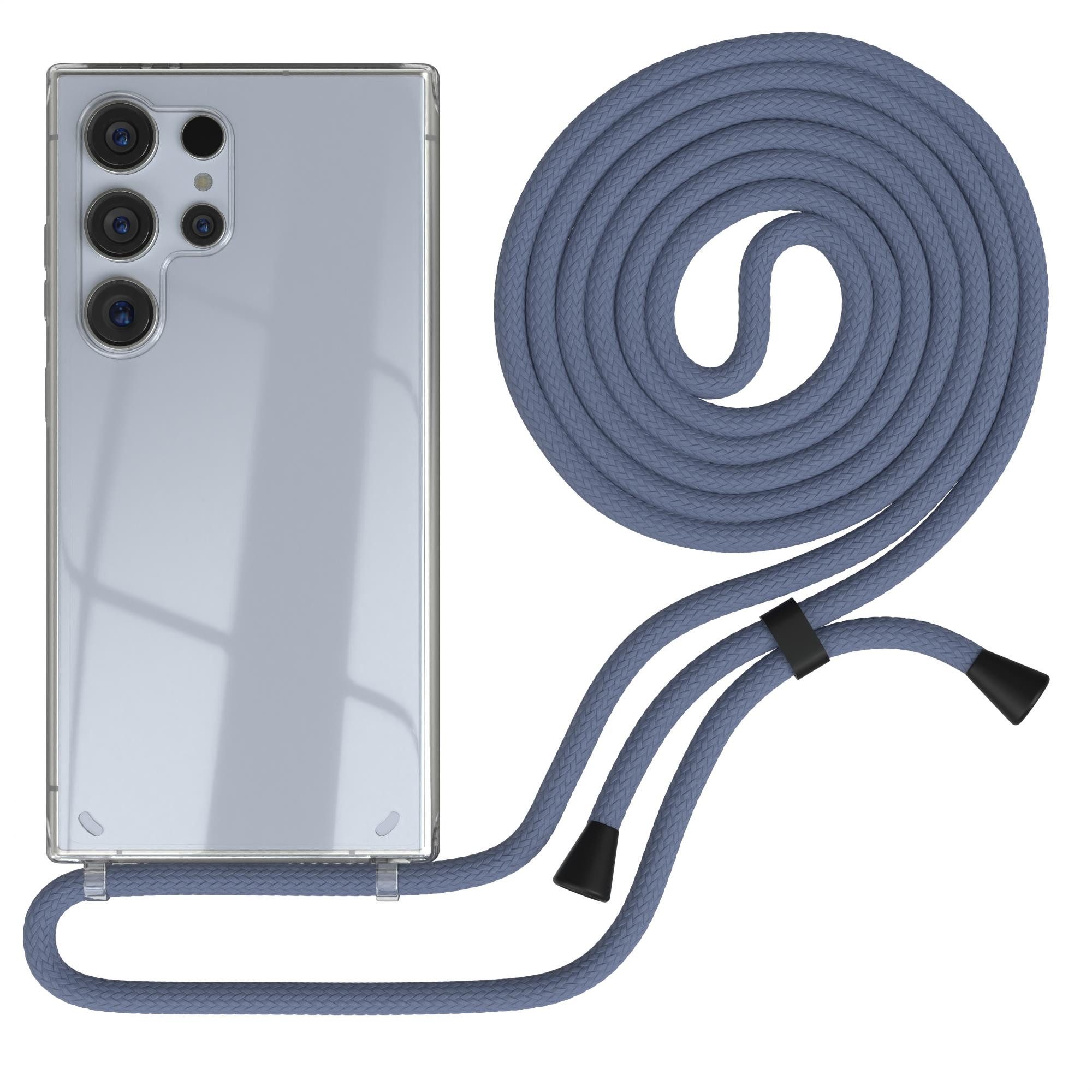 EAZY CASE Handykette Handyband mit Magsafe für Galaxy S24 Ultra 6,8 Zoll, Silikonhülle Transparent Handyhülle mit Kordel Kette zum Umhängen Blau