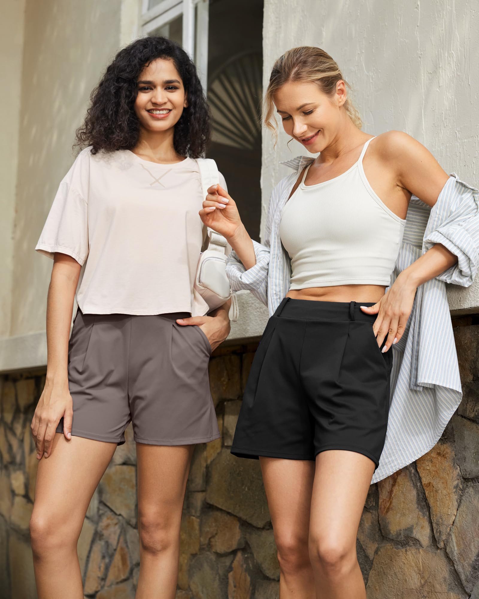 G4Free Shorts Damen Kurze Hose Sommer, Sporthose Laufshorts Elastischer High Waist Trainingshose mit Taschen – Bild 4 von 5