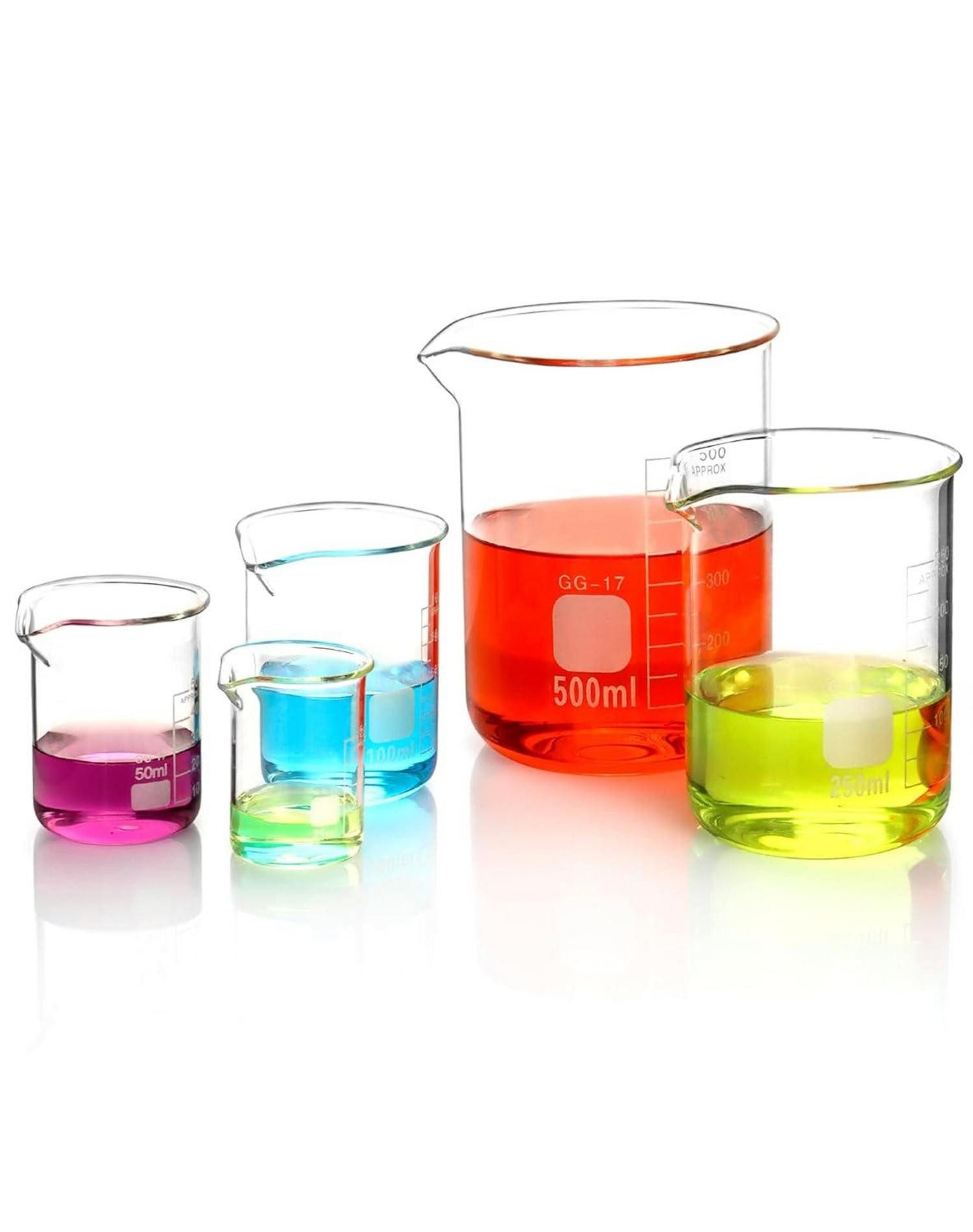 Gläser-Set Glas Becherglas 25ml 50ml 100ml 250ml 500ml, 5er Set Abgestufte