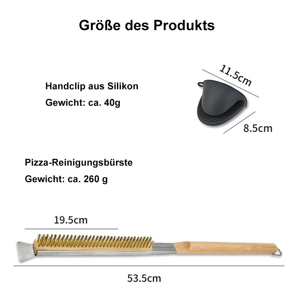 Thumbnail - NUODWELL Grillbürste Pizzaofen Bürste, Holzgriff Reinigungsbürste mit Schaber, Grillbürste, Zum Reinigen Von Pizzaöfen G...