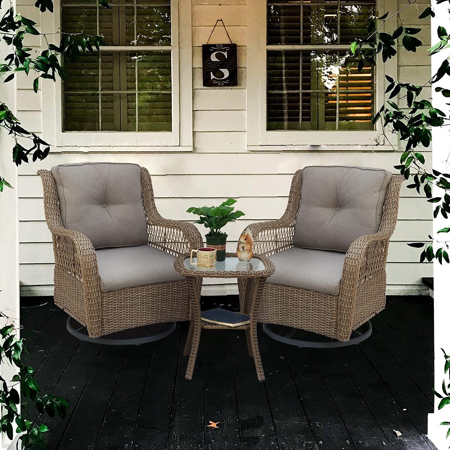 KAHOO Garten-Essgruppe »3tlg. Balkonmöbel Set, Polyrattan Sitzgruppe«, 2  Stühle + 1 Tisch mit Glasplatte, inkl. Kissen online kaufen | OTTO