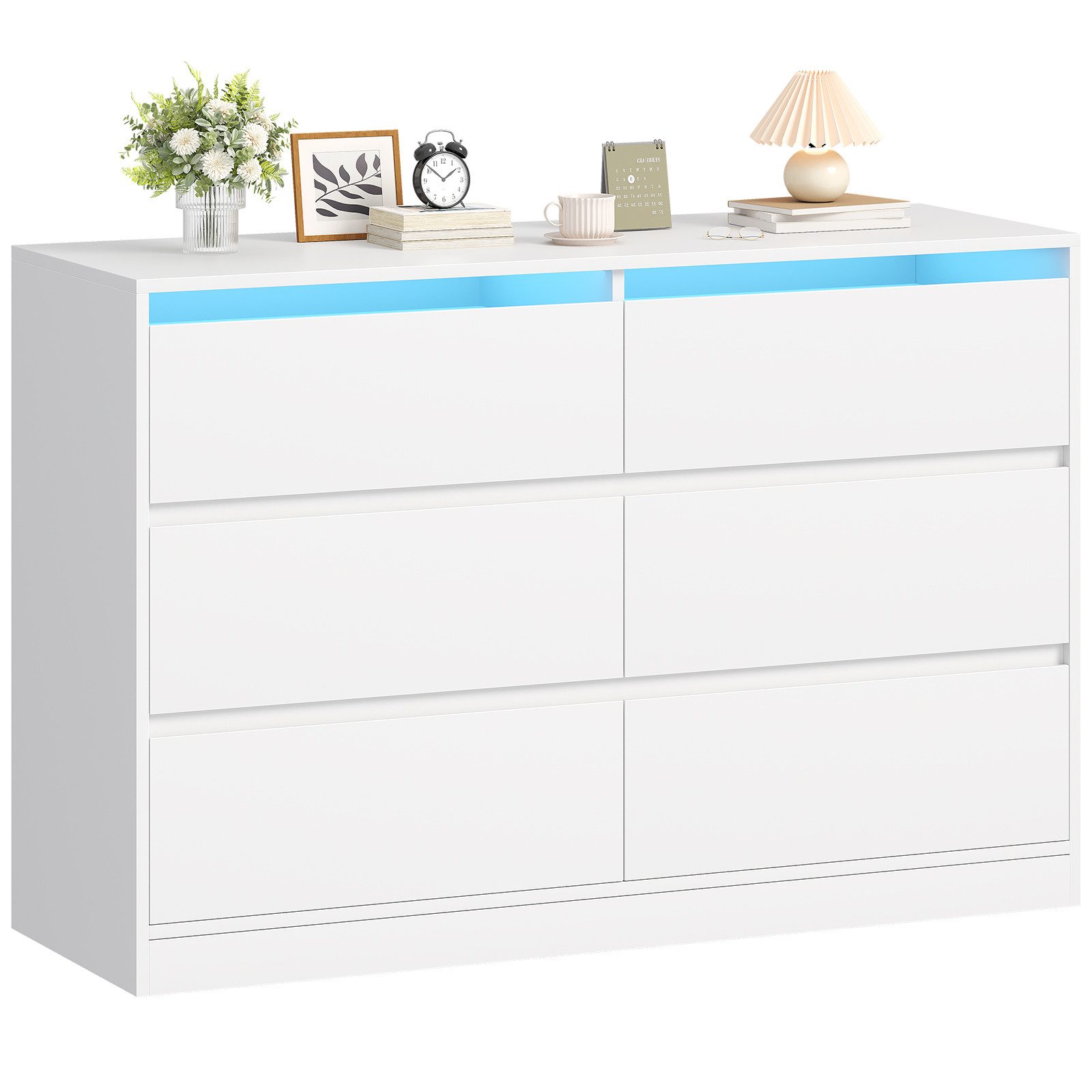 BEWISHOME Kommode mit integrierter LED-Beleuchtung, 6 Schubladen, 108 x 40 x 75 cm (1 St), Modernes Sideboard mit RGB-Licht und Kippschutz
