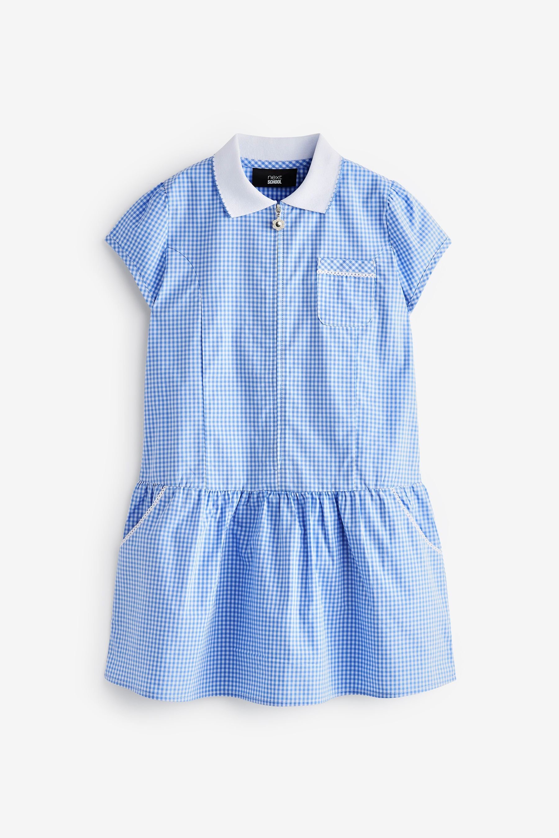 Next Karokleid Kleid mit Vichykaros, Reißverschluss und Baumwolle (1-tlg) Blue
