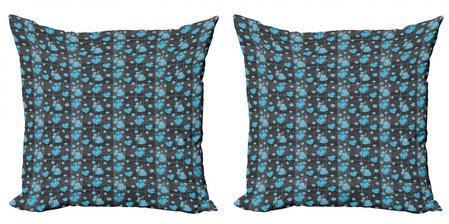 Accent auf Gitter (2 Blaue Kissenbezüge Stück), Blüten Modern Abakuhaus Digitaldruck, Blume Doppelseitiger