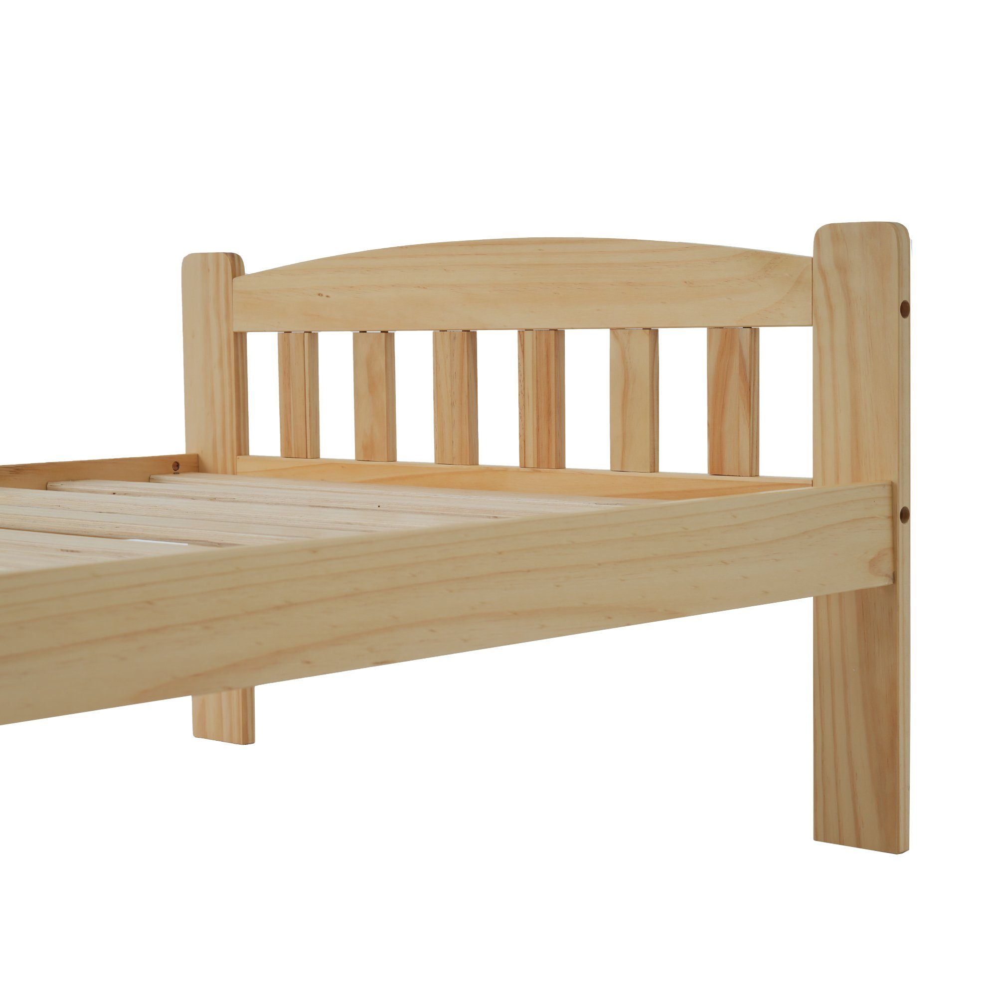 Massivholzbett (Futonbett), Einzelbett mit Kopfteil und Lattenrost, 90x200 cm
