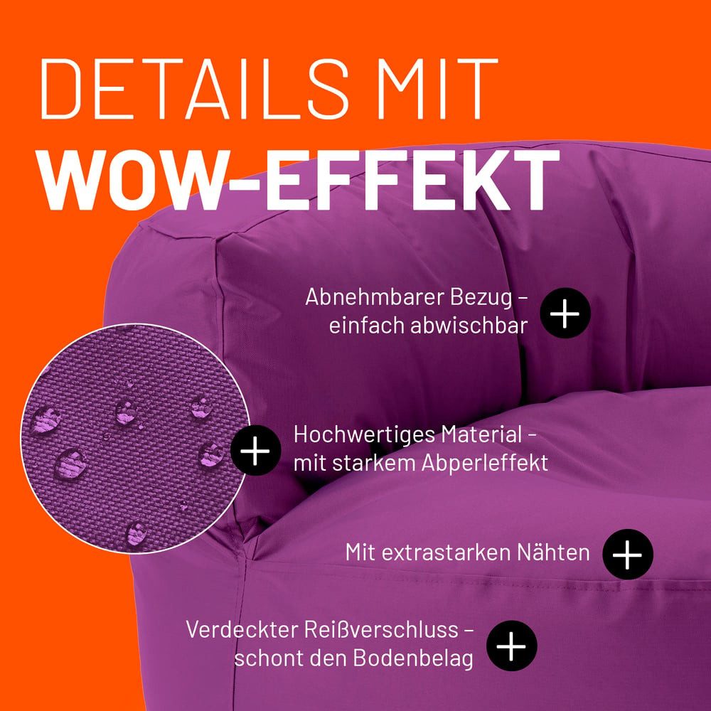 Lumaland Sitzsack Round Sofa Sitzkissen Bean Bag Couch Lounge, inkl. Rückenlehne In-& Outdoor 90x90x50cm – Bild 5 von 5