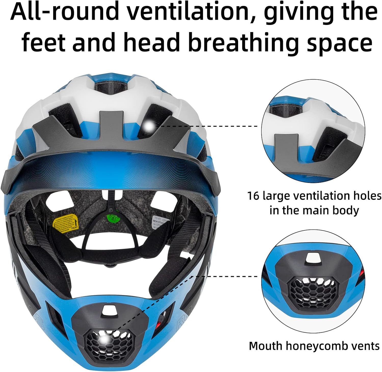 ROCKBROS Fahrradhelm Kinderhelm Integriert Fahrradhelm Kinder (1-tlg), Fullface, mit Abnehmbarem Kinnschutz, S 48-53 cm M 53-58 cm
