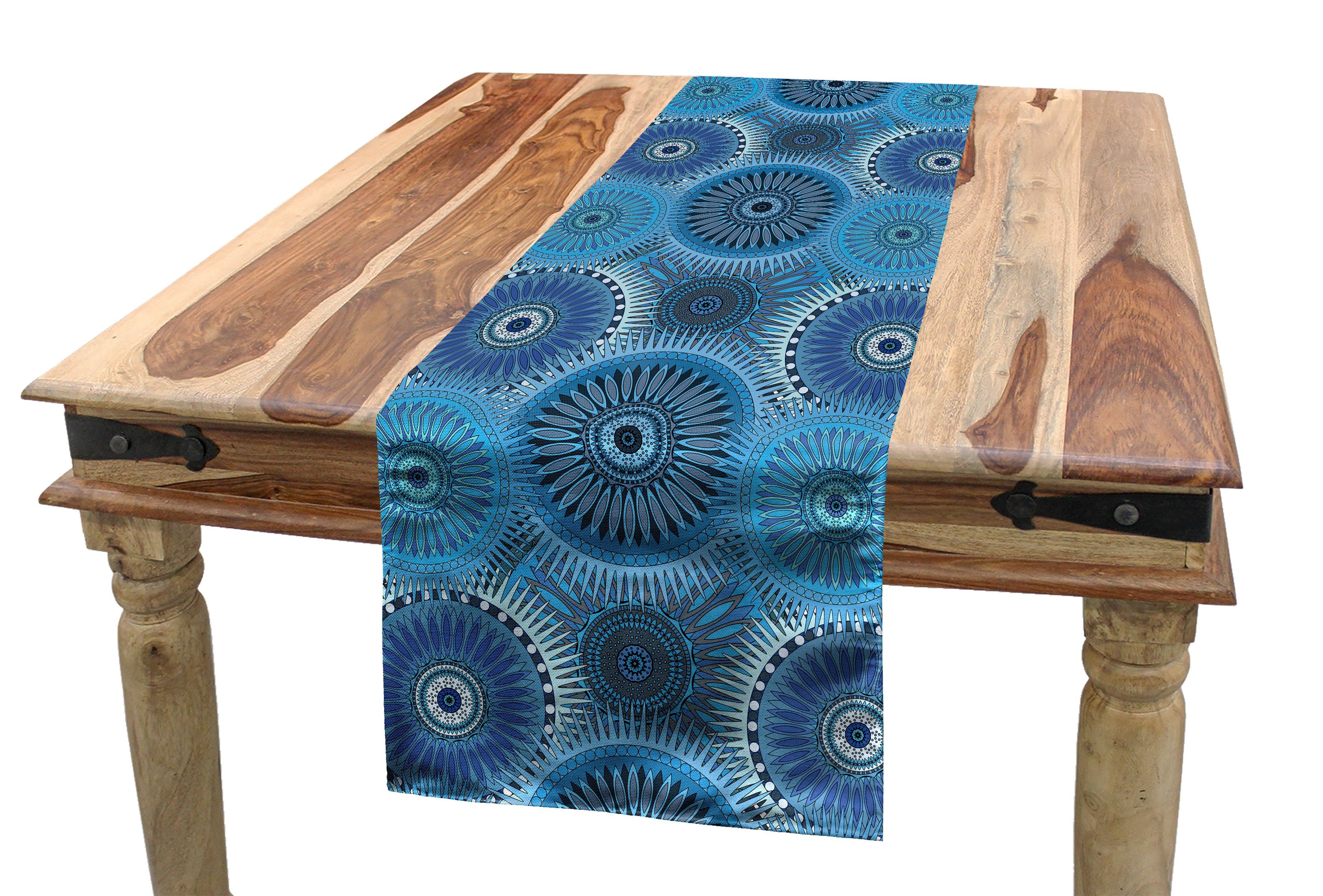 Abakuhaus Tischläufer Esszimmer Küche Rechteckiger Dekorativer Tischläufer, Blauer Mandala Vintage Blue Asian