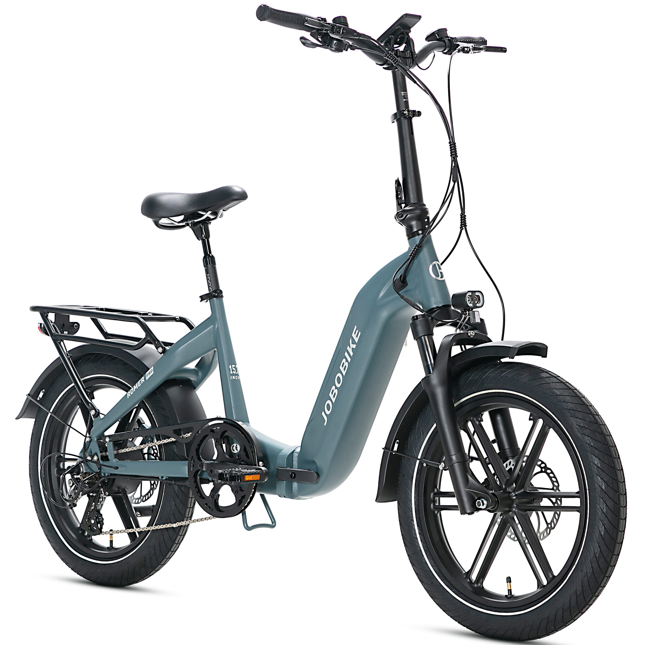 JOBOBIKE E-Bike Klapprad Damen&Herren 20x3" Pedelec Romer P 720Wh, 150km, hydr. Bremsen, 7 Gang Shimano, (mit abnehmbarem Akku, 5 Stufen , Aluminiumrahmen), faltbar, max. 80 N.m, Drehmomentsensor, gefederte Sattelstütze