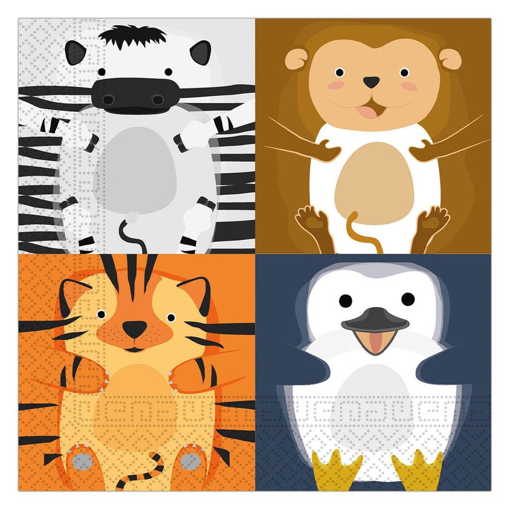 Procos Stoffserviette 20 Servietten - Zootiere - ca. 33 x 33 cm