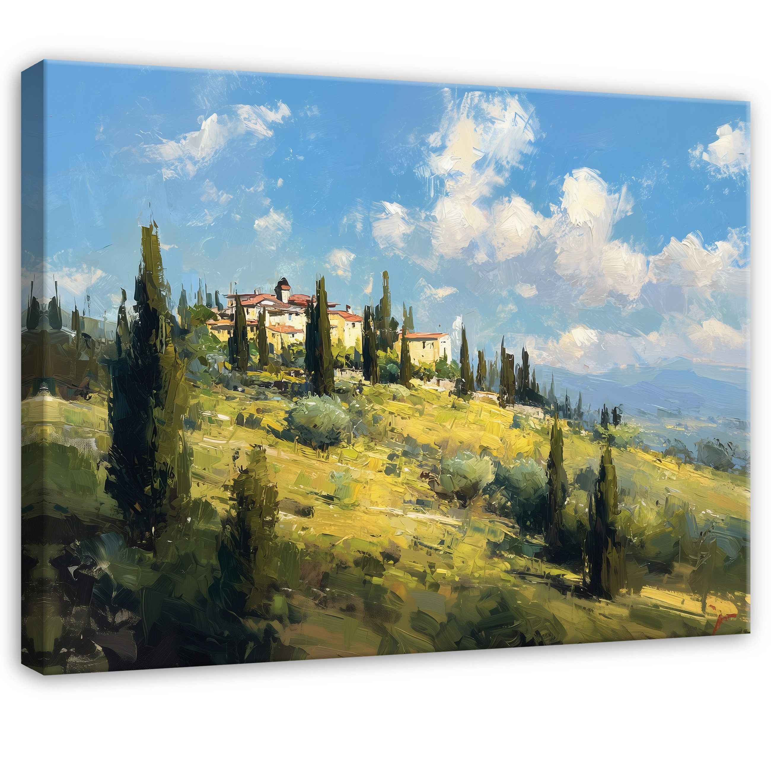 Wallarena Leinwandbild Landschaft Grün Himmel Bäume Modern Wandbilder Wand Deko XXL Зображення, Landschaft (groß Зображення Wohnzimmer Schlafzimmer Einteilig, 1 St), Leinwandbild Wohnzimmer Badezimmer Küche Wand Deko Зображення Modern 60x40