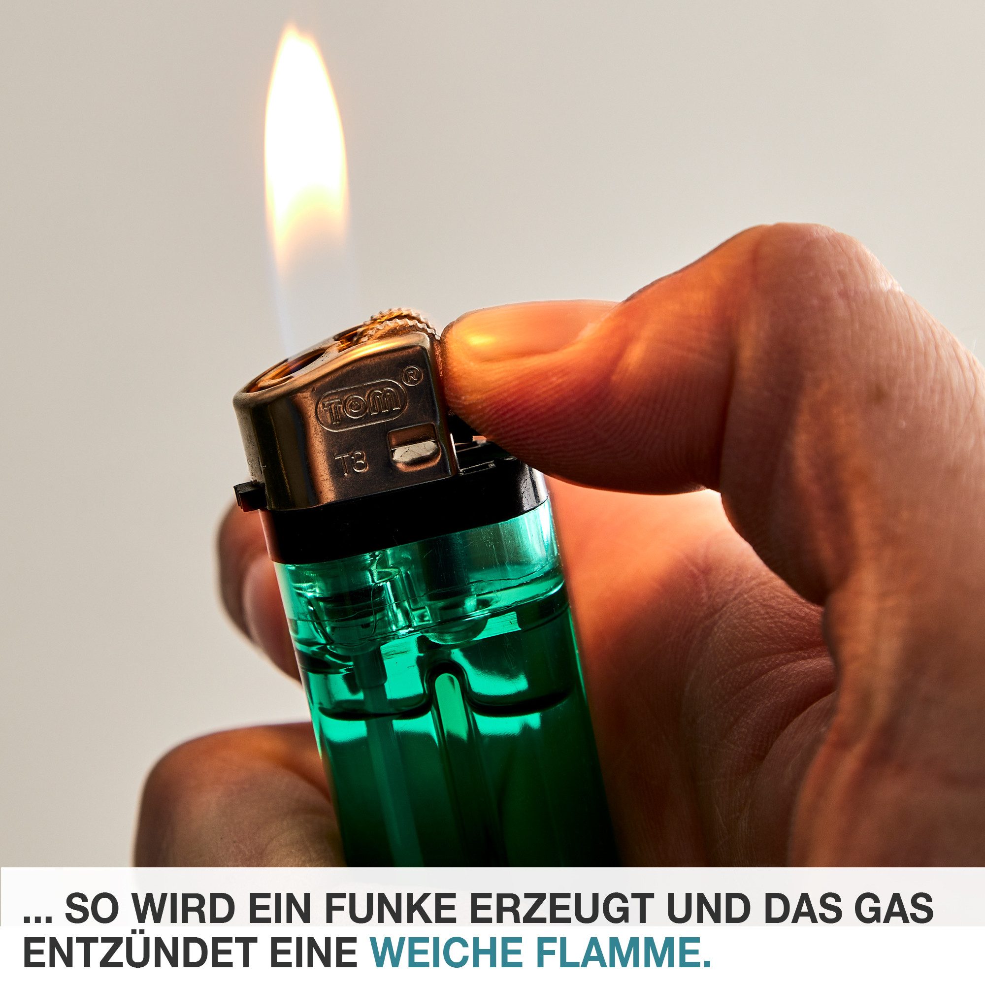TOM Feuerzeuge Display Set Reibrad (50-St), 5 Farben, Flammeregulierung, Soft Flame