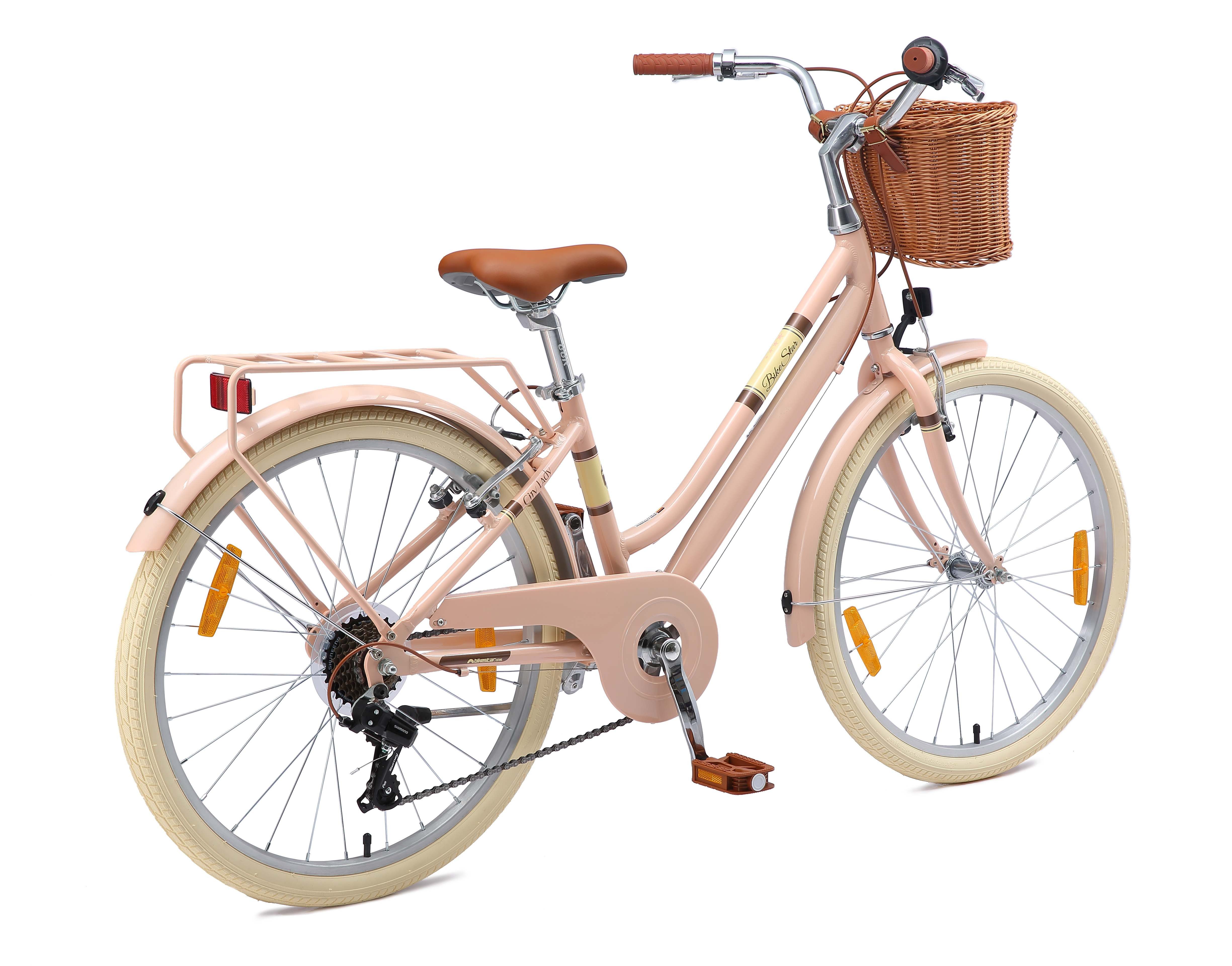 Bikestar Kinderfahrrad Cityrad 24 Zoll Aluminium ab 9 Jahre 7 Gang, 7 Gang, Korb, Gepäckträger, leichtes Treten, ergonomischer Rahmen