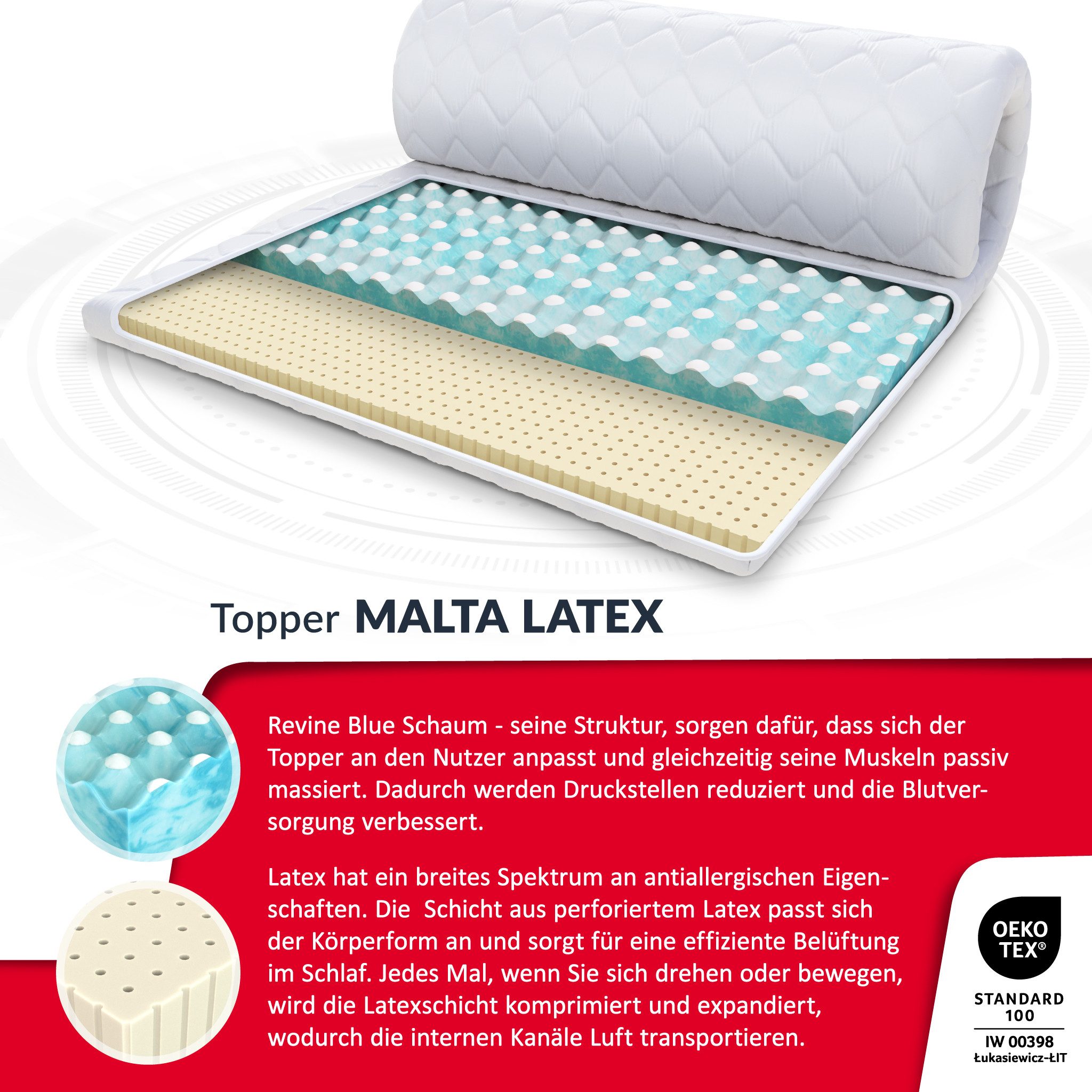 FDM, Topper MALTA LATEX 90x200, 140x200, 160x200, 180x200 cm, 8 cm hoch, (Komfortschaum, Matratzentopper)