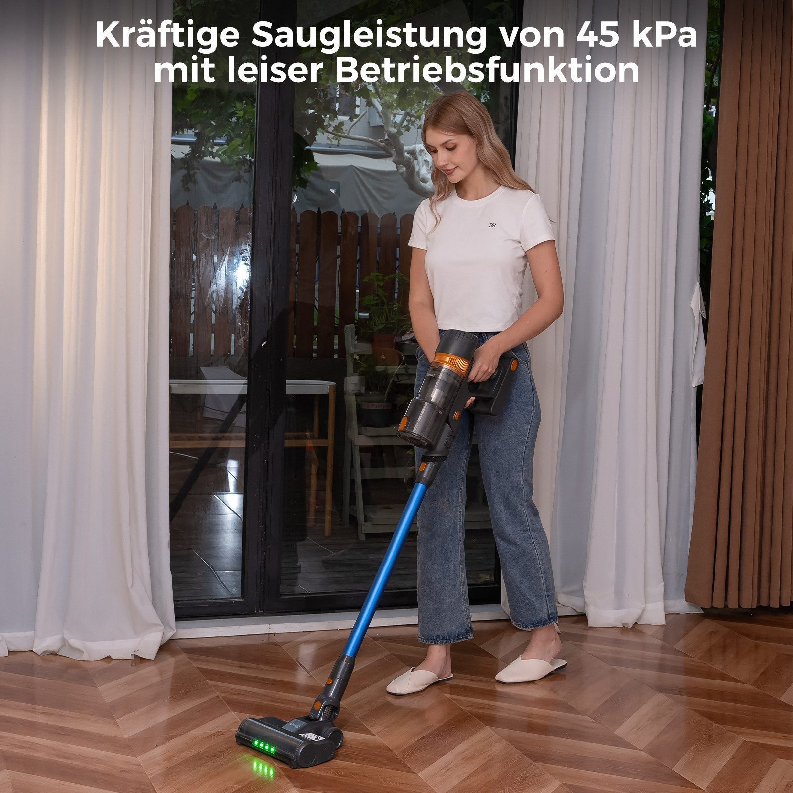 VacniQ Akku-Hand-und Stielstaubsauger 3-in-1-Standstaubsauger 500w, MAX 45kPa Saugkraft, bis zu 60 Mins, beutellos, Anti-Verwicklungs-Design, 5-stufiges HEPA Filter