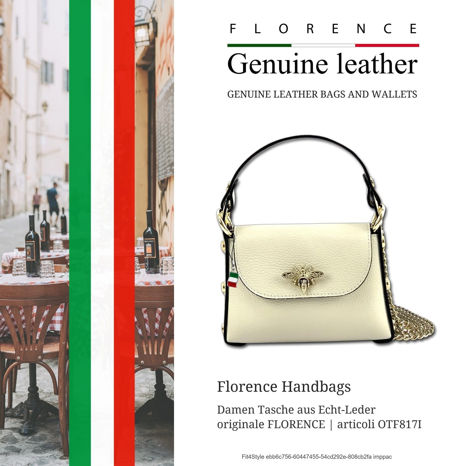 FLORENCE Umhängetasche Florence Umhängetasche Biene Damen (Umhängetasche), Damen Umhängetasche Leder, beige ca. 19cm x ca. 14cm