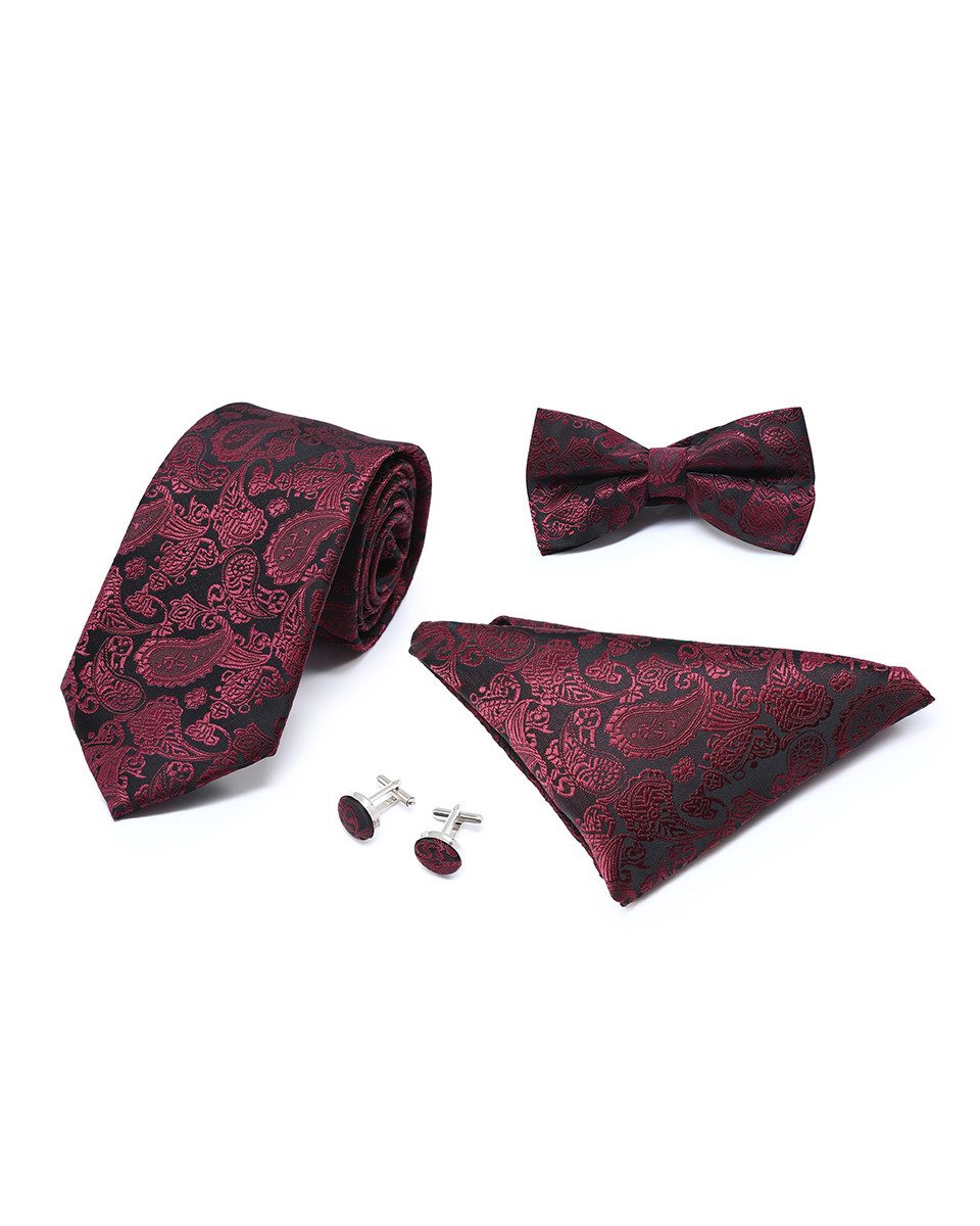 Allthemen Krawatte (Set) Herren 4-tlg Set Krawatte Fliege Einstecktuch Manschettenknöpfe