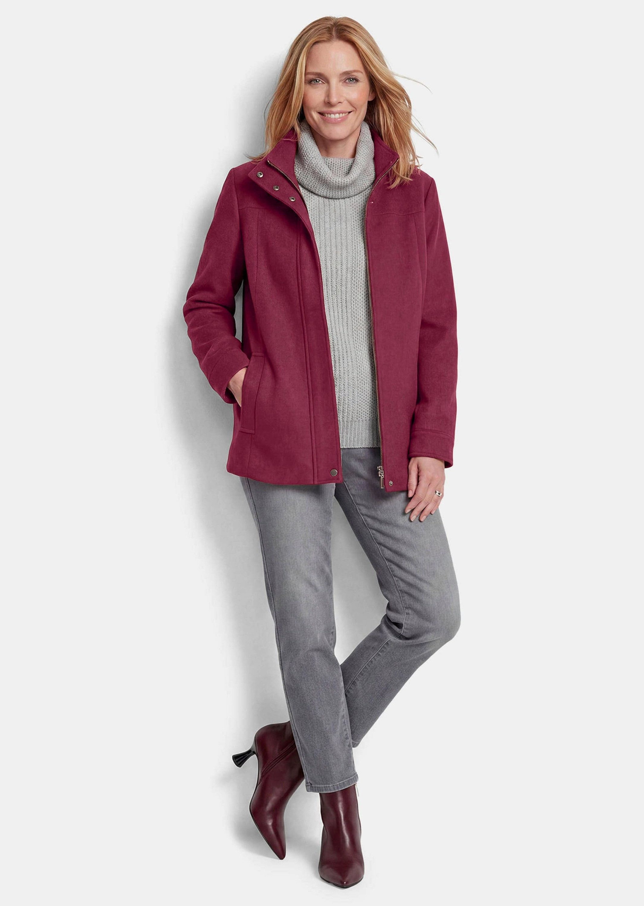 GOLDNER Outdoorjacke Kurzgröße: Longjacke mit Stehkragen Gerade geschnittene Langjacke mit Wollanteil und Doppelverschluss