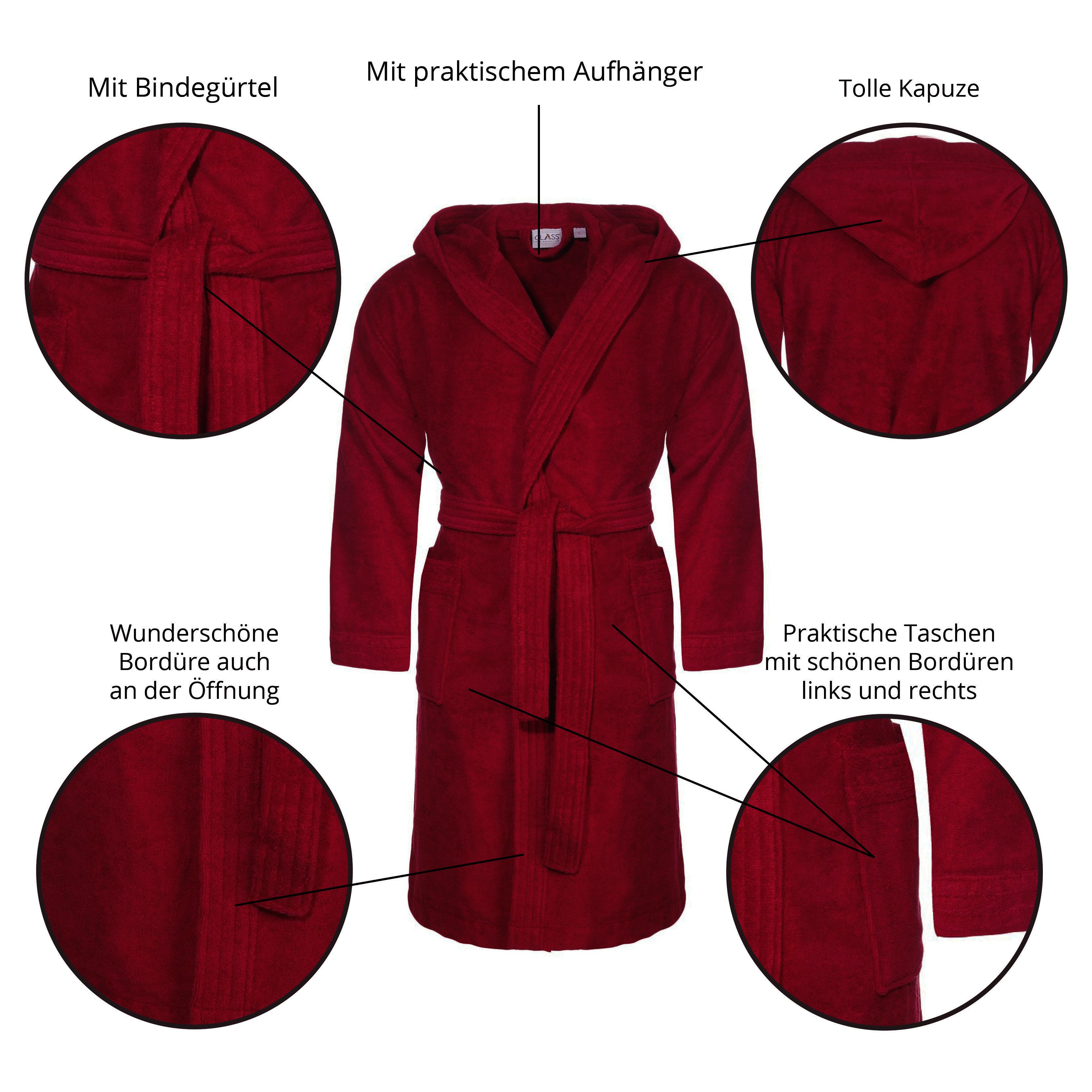 CLASS HOME COLLECTION Unisex-Bademantel mit Kapuze – Baumwoll-Frottee Morgenmantel für Damen & Herren, klassisch, 100% Baumwolle, Kapuze, Binde Gürtel, Mit Kapu – Bild 5 von 5