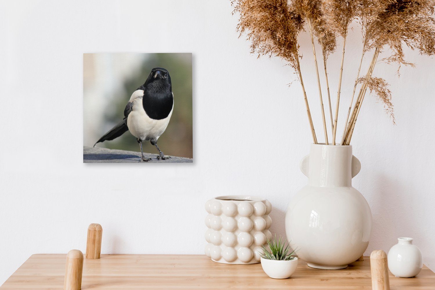 (1 - Vogel, Leinwand Leinwandbild St), Schlafzimmer für Bilder OneMillionCanvasses® Wohnzimmer Stein - Elster