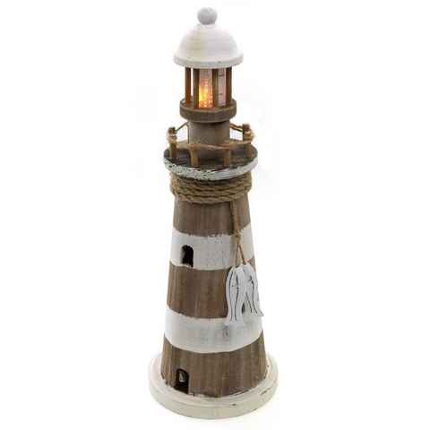 ELLUG LED-Dekofigur Leuchtturm aus Holz mit Timer-Funktion & LED H: 35cm