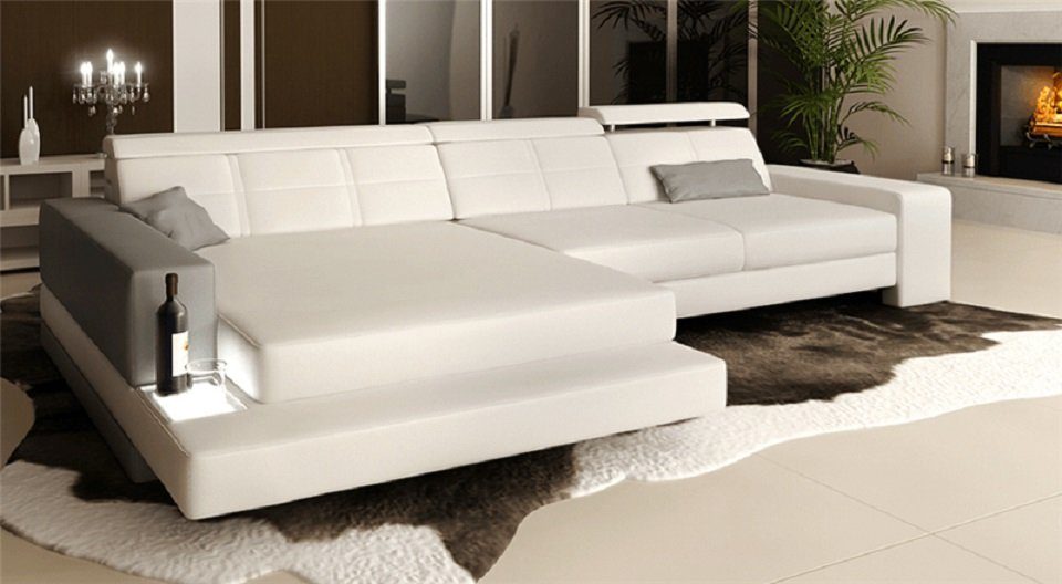 Garnitur Ecksofa, Polster JVmoebel Hocker Sofa mit Weiß Ecksofa Couch Designer