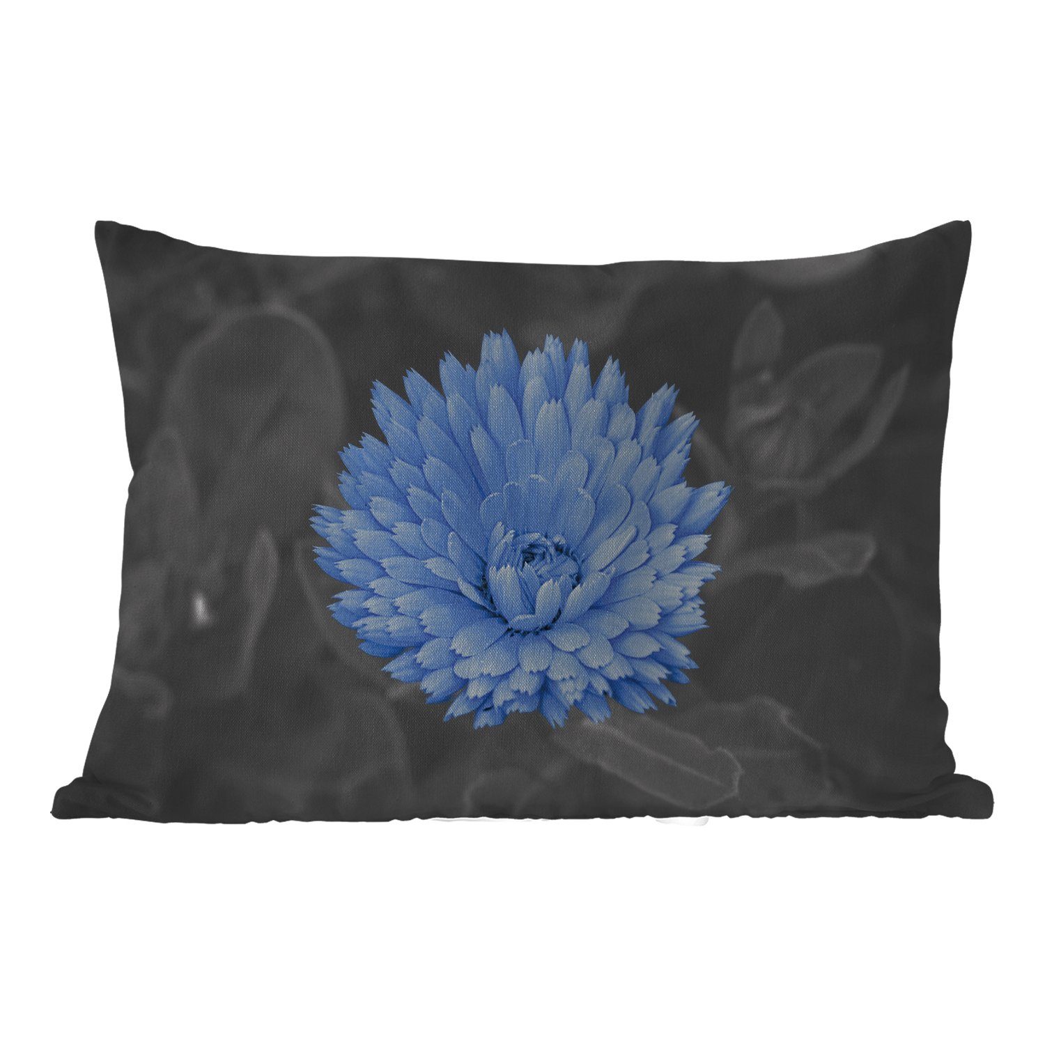 MuchoWow Dekokissen Blumen - Polyester, - Weiß Outdoor-Dekorationskissen, Kissenhülle Schwarz Blau, - Dekokissenbezug