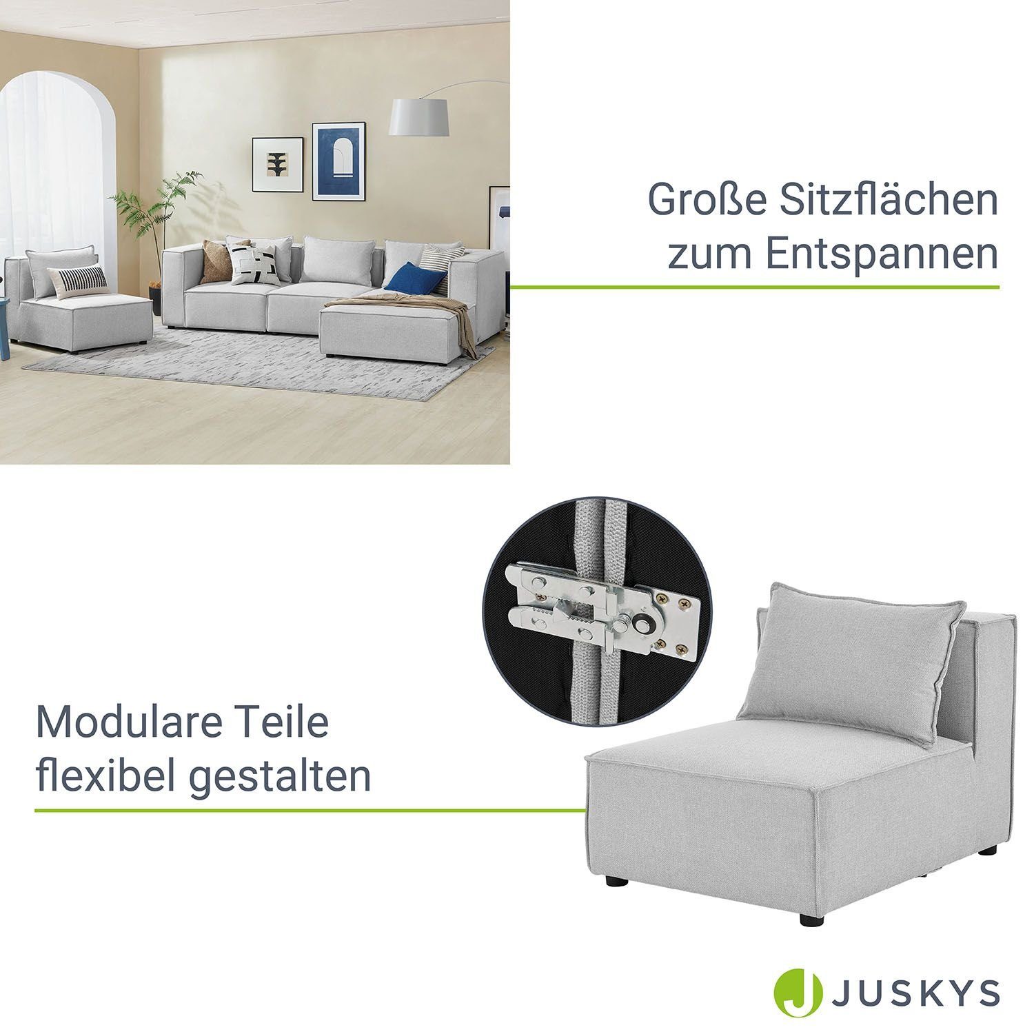 modulare 5 Kissen Wohnzimmer, Sitzer Teile, mane XL, Juskys Domas, für Couch 4 & mit Ecksofa