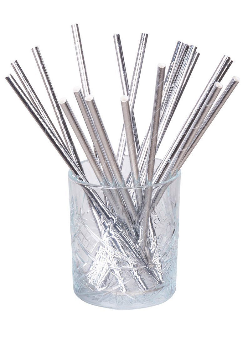Boland Trinkhalme 20 Papierstrohhalme silber, Partygeschirr für Geburtstage, Mottopartys und Events!