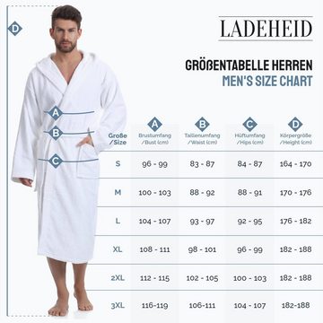 Ladeheid Bademantel Herren Frottee Bademantel aus 100% Bio- Baumwolle LA40-224, Langform, Baumwolle, Kapuze