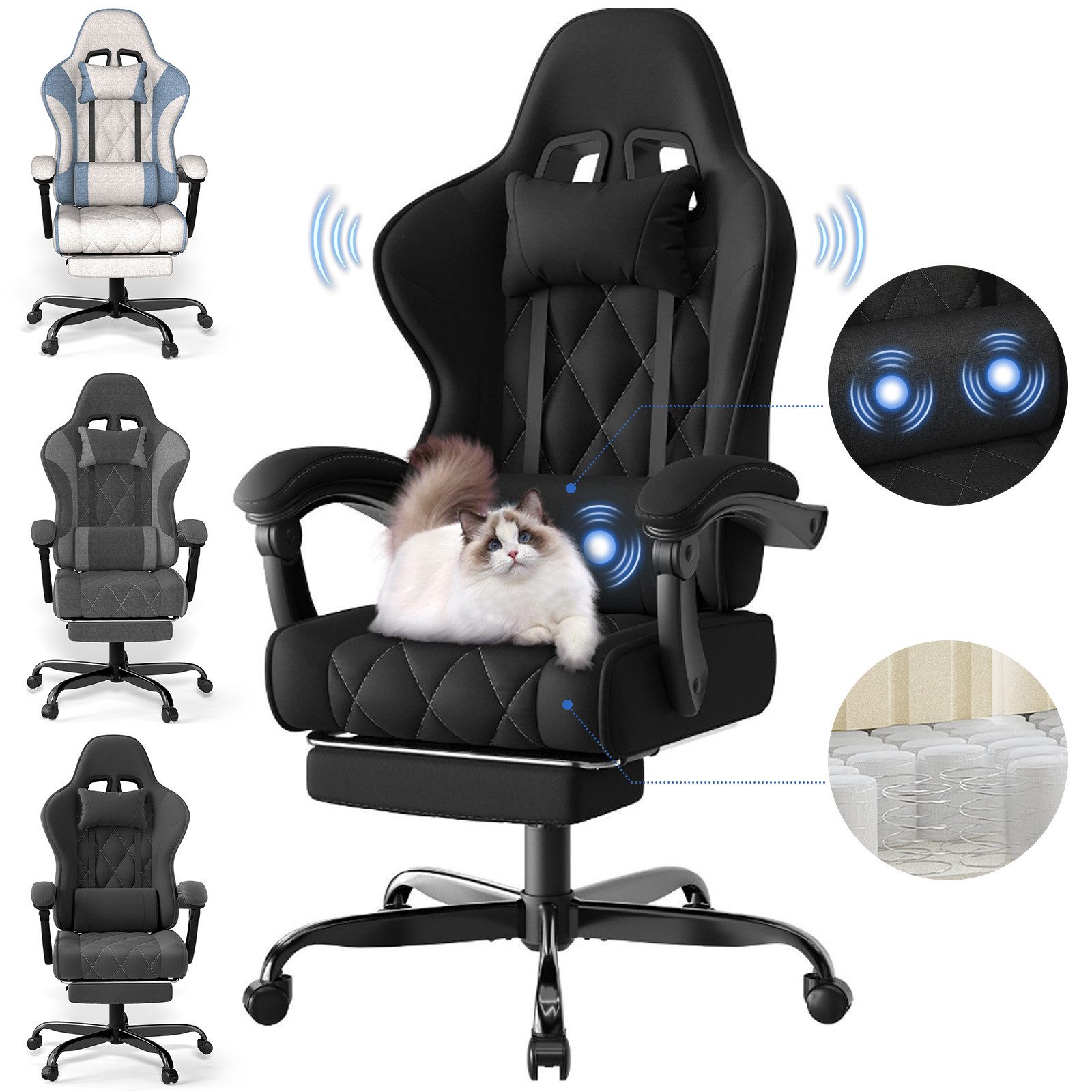 HOMALL Gaming-Stuhl Massage-Bürostuhl aus Stoff mit Fußstütze und Kopfstütz günstig online kaufen