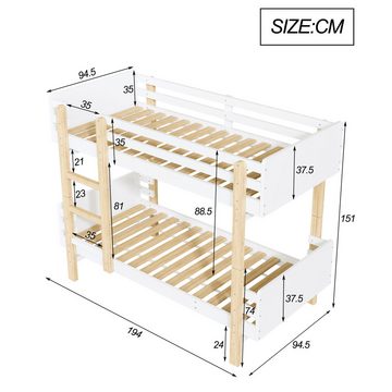 HAUSS SPLOE Etagenbett 90x190cm aus Massivholz, umwandelbar in zwei Plattformbetten, weiß (Kinderbett 90 x 190cm), ohne Matratze