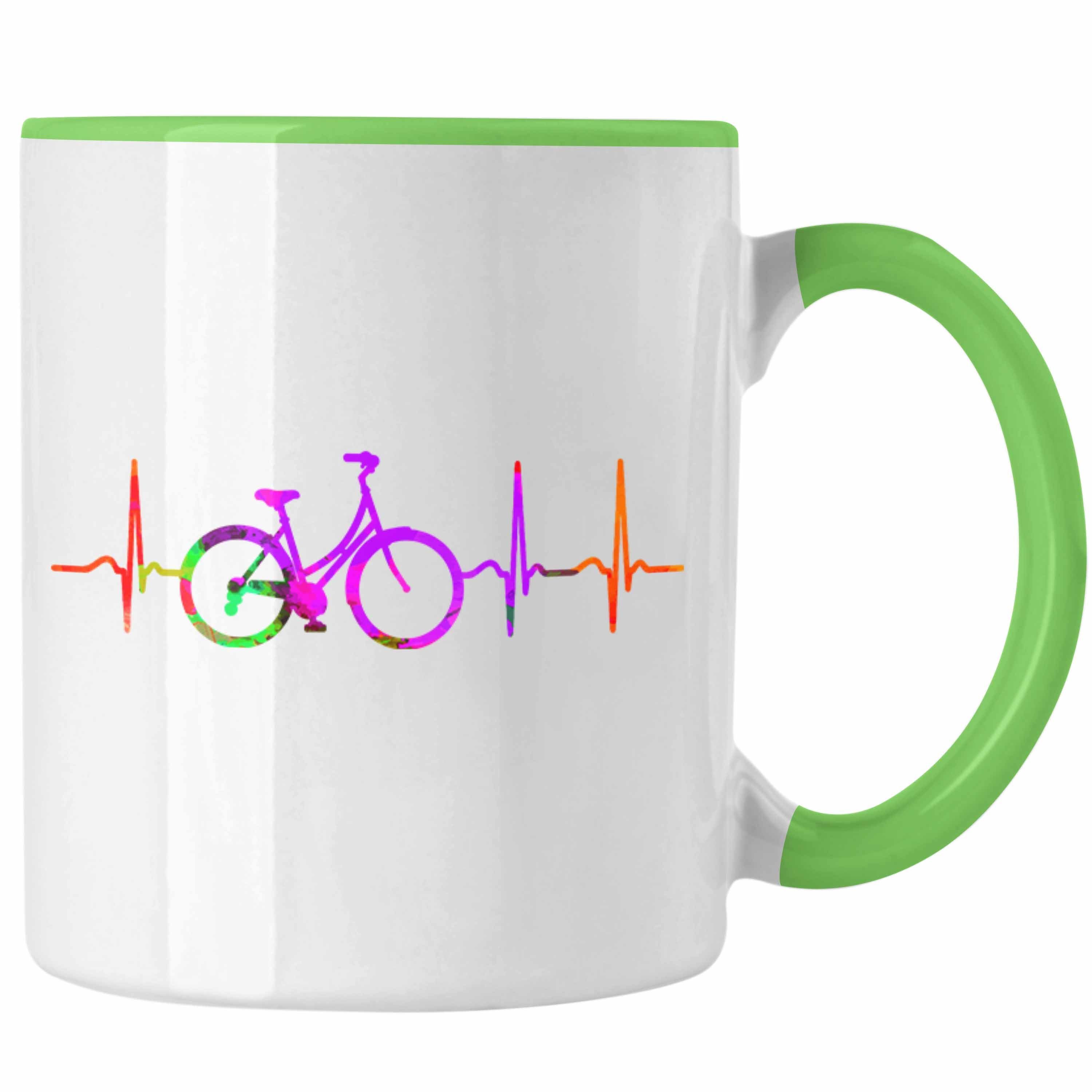 Herzschlag Trendation Tasse Grafik Radfahrer Fahrradfahrer Grün für Geschenk Tasse