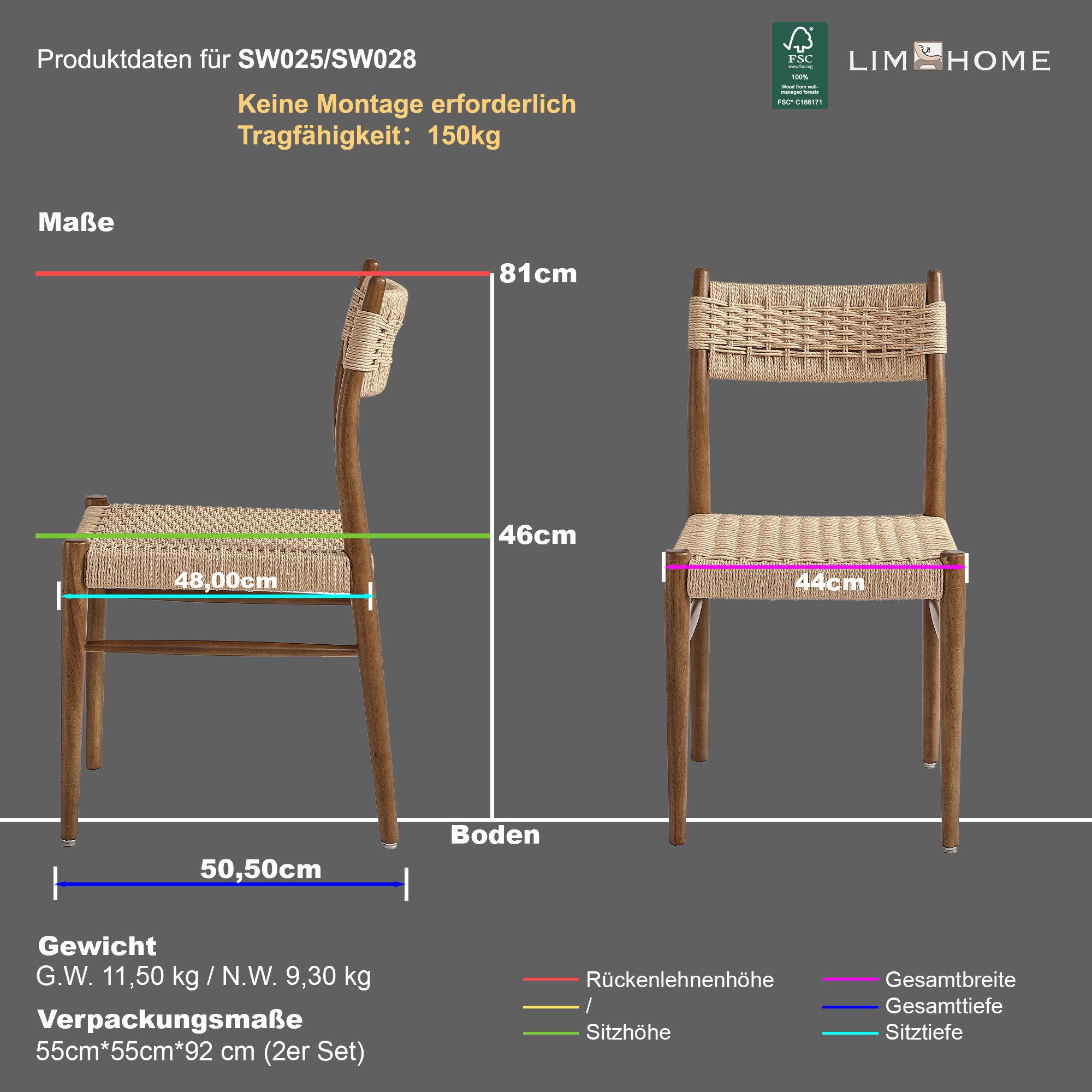 LIM HOME Esszimmerstuhl 2er Set - SW025 (Set, 2 St), Massivholzgestell, Led günstig online kaufen