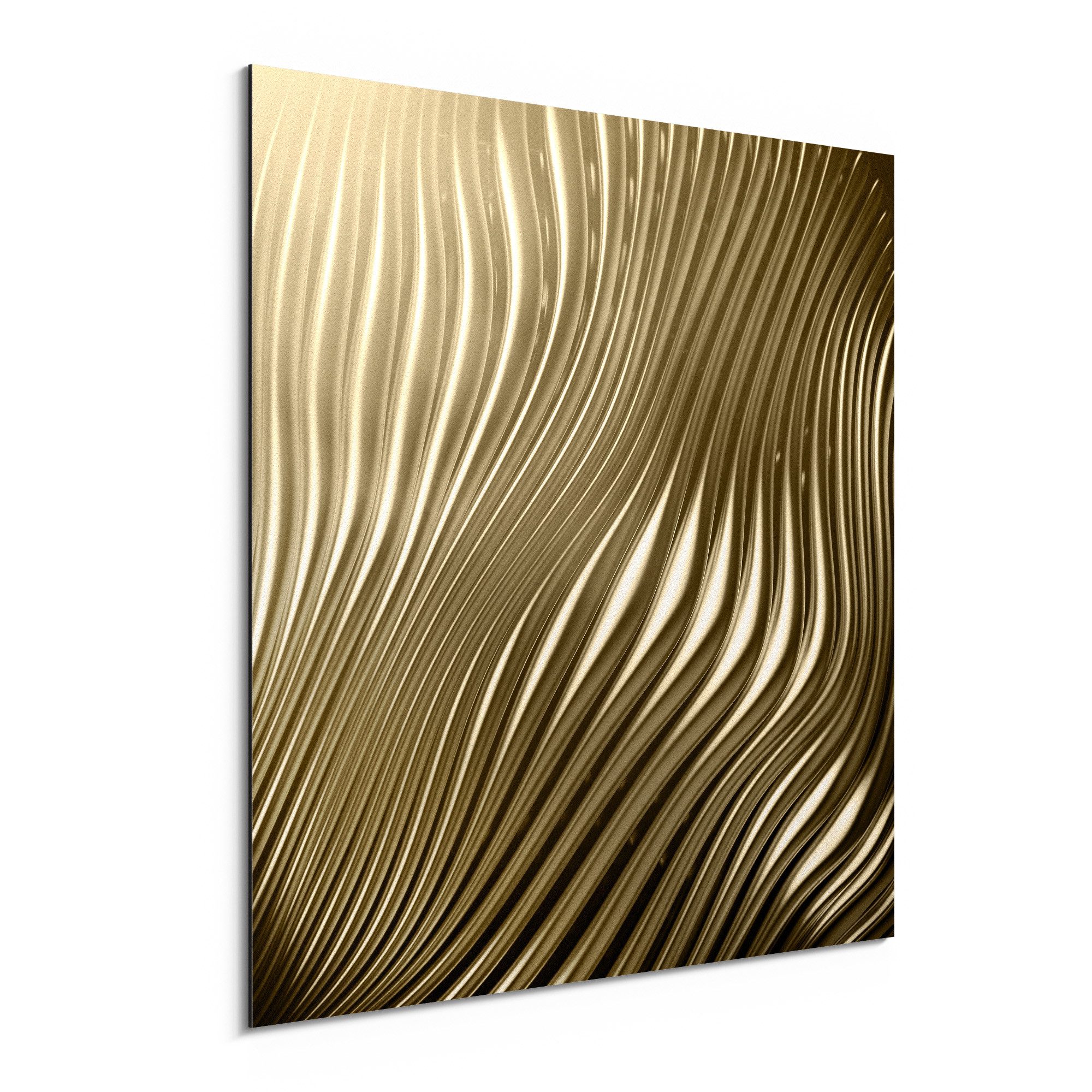 DEQORI Metallbild 'Goldenes Rillendesign', Alu Dibond Bild Aluminium Aluverbundplatte Design Wandbild Aludibond