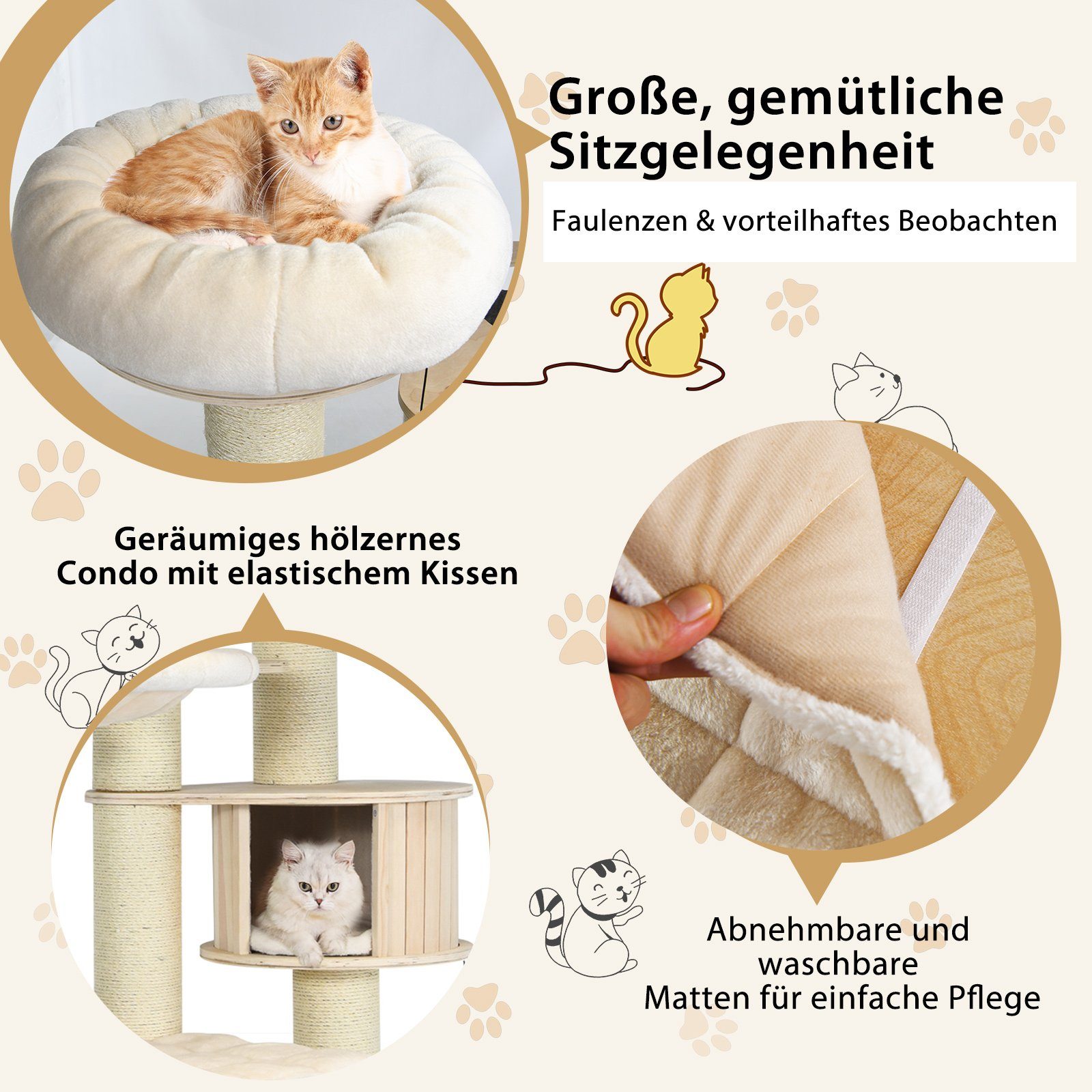 COSTWAY Kratzbaum 197cm Katzenbaum, 7-stöckig, mit Hängematte & Katzenhöhle & Bällen