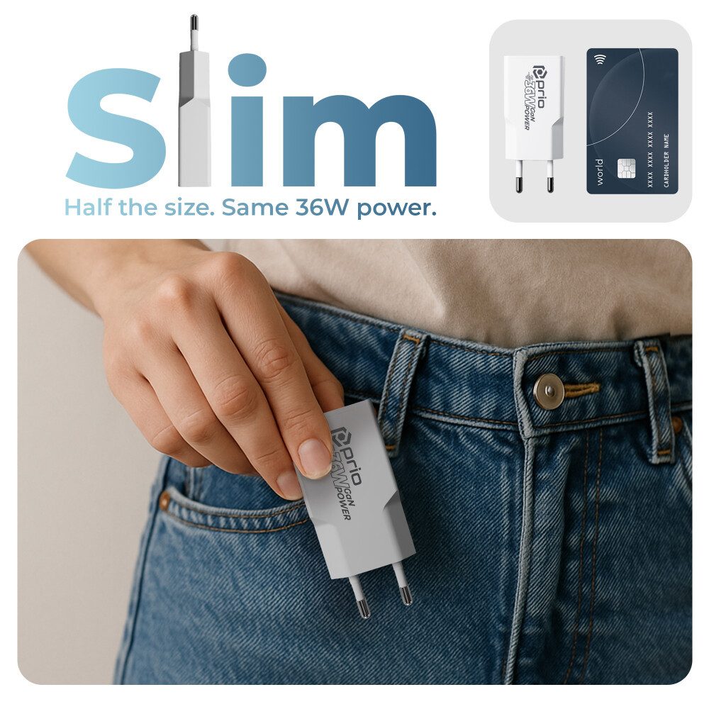 prio prio Wandladegerät GaN Power 35W PD PPS (USB C) + QC 3.0 (USB A) weiß Smartphone-Ladegerät (Ladegeräte & Kabel, 1-tlg)