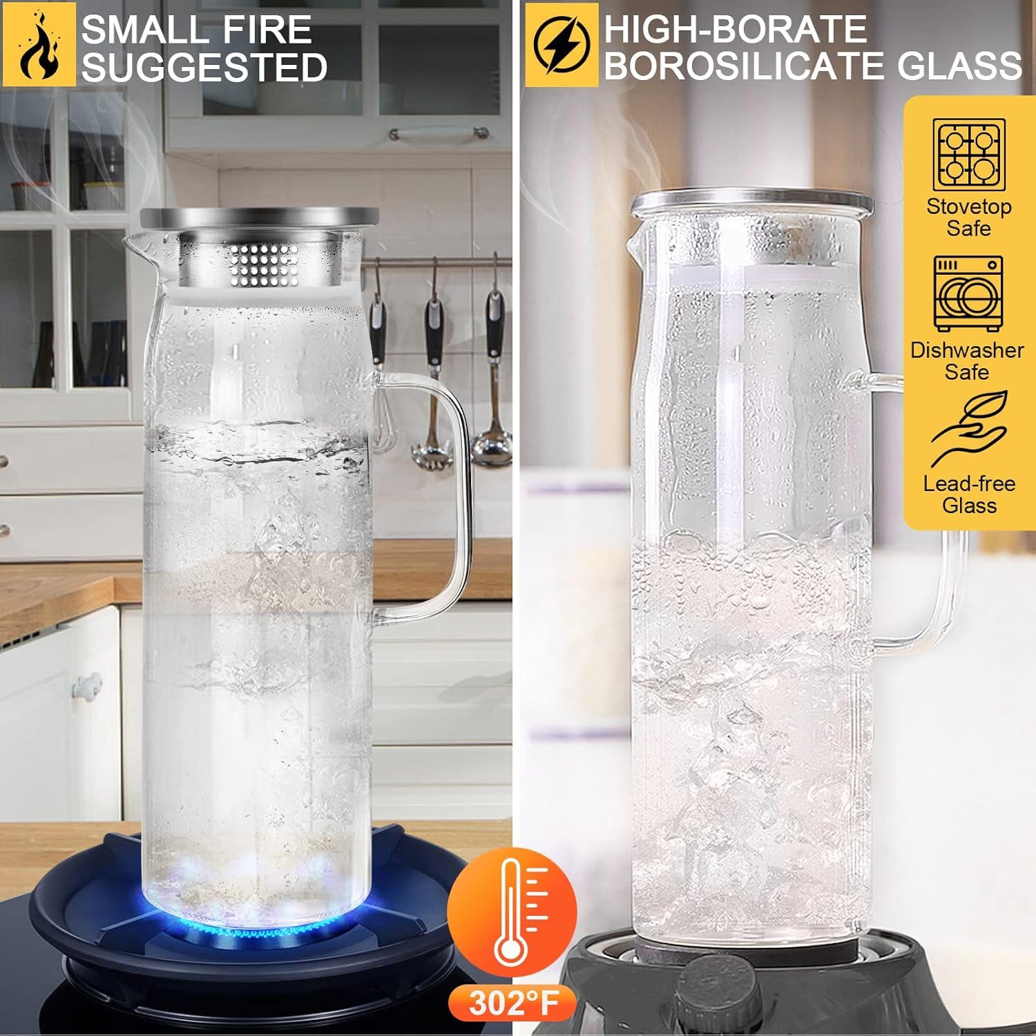 FELIXLEO Karaffe 1.5L Glaskaraffe mit Deckel Transparent Wasserkanne, (1-tlg)