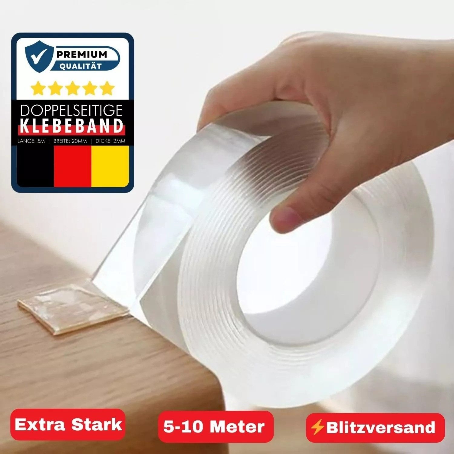 Doppelklebeband 10m-5m Doppelseitiges Klebeband Nano Klebe beidseitig Tape extra stark